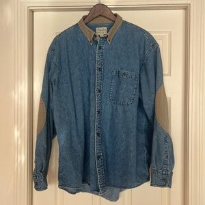 Vintage 90s Cabela’s Denim Shirt XL Khaki Collar Elbow Patches